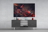 Darth Vader vs Ahsoka Tano panel catching screen glow to reveal its epic confrontation