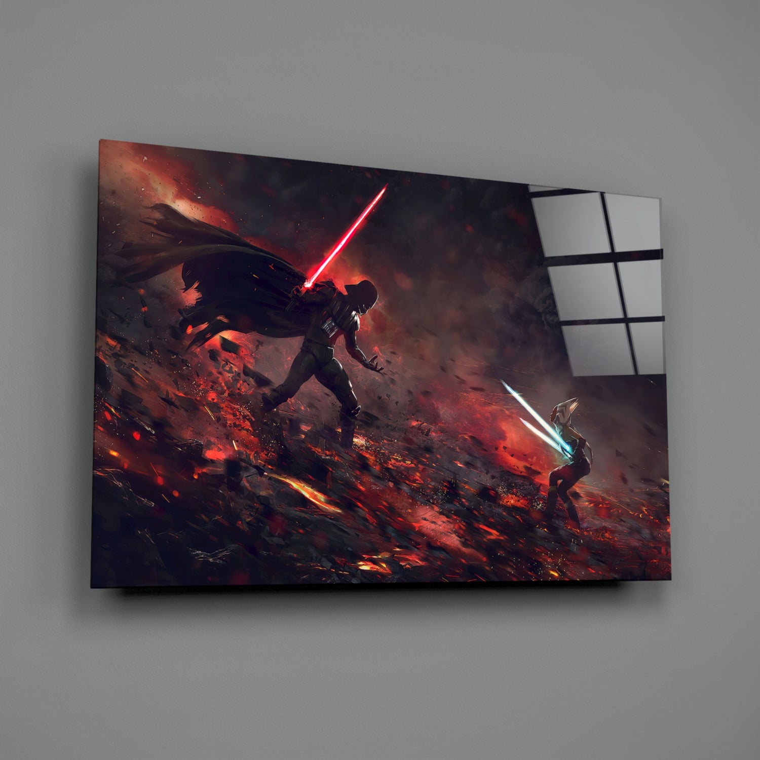 Darth Vader vs Ahsoka Tano Glass Wall Art.