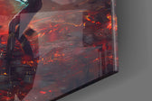 Darth Vader vs Ahsoka Tano artwork anchoring a wall with moody dramatic palette