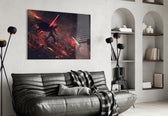 Darth Vader vs Ahsoka Tano glass wall art styled above a console in a gaming room