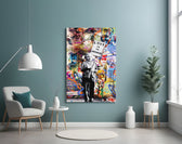 Banksy, Love is the Answer glass wall art styled above a console in a hallway