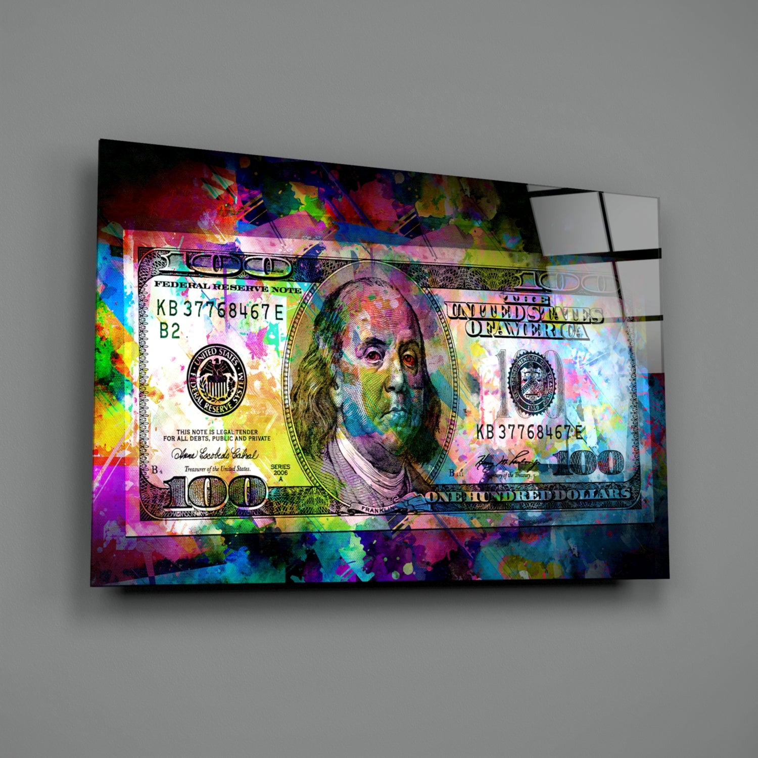 100 Dollars Glass Wall Art.