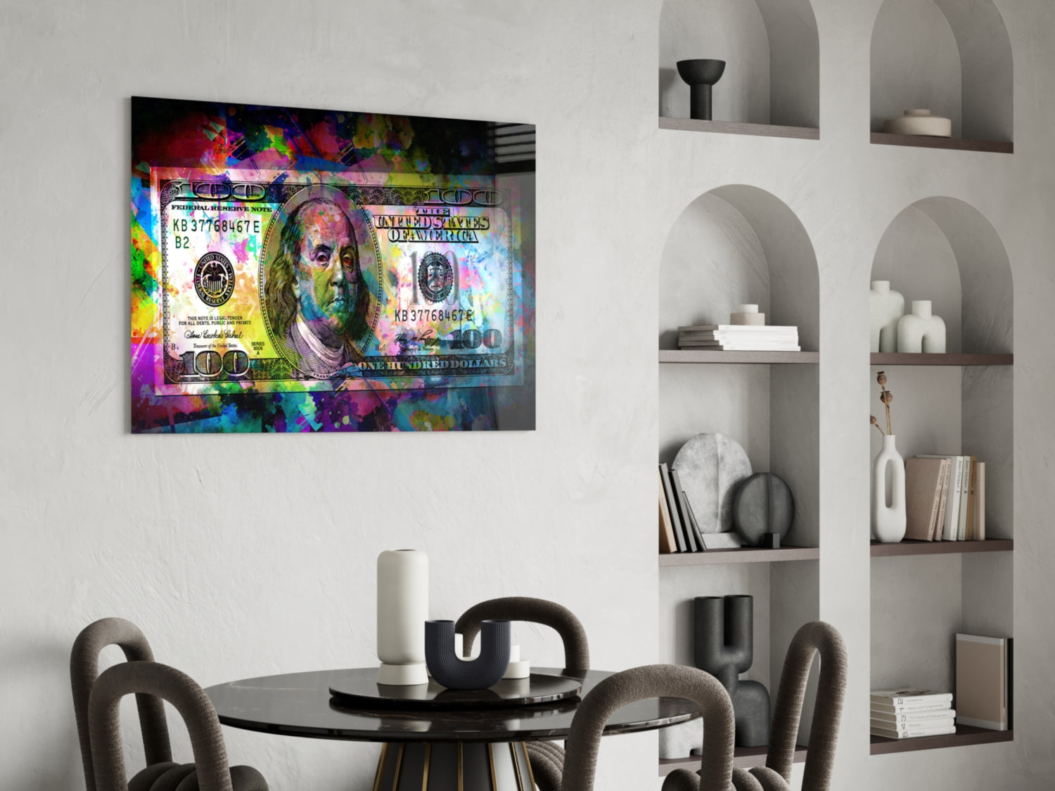 100 Dollars Glass Wall Art.