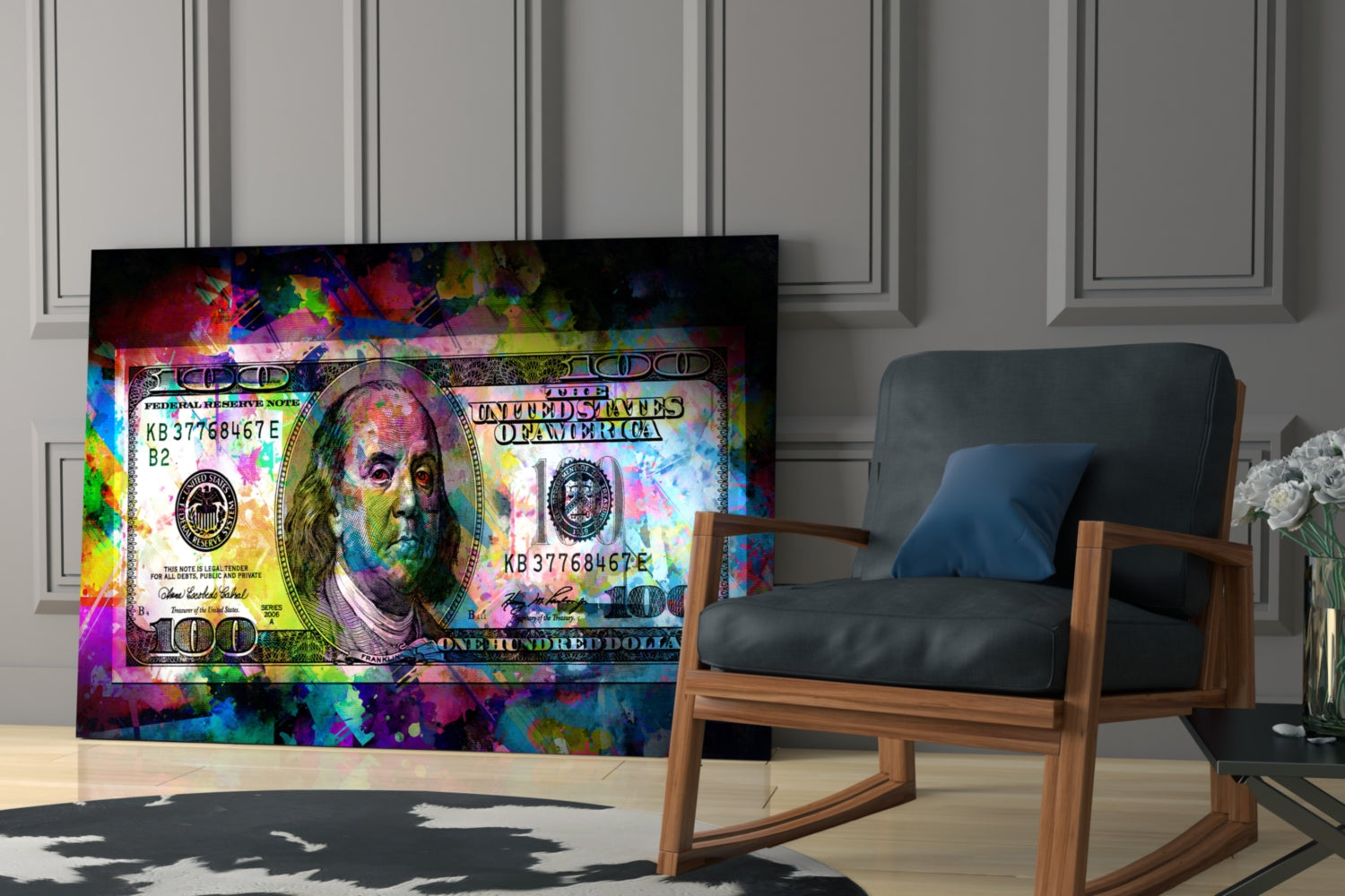 100 Dollars Glass Wall Art.