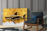 Shark glass print enhancing a study with cinematic mood