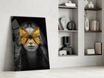 Butterfly Eyes glass print enhancing a salon with cinematic mood