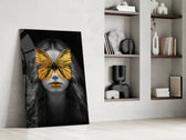 Butterfly Eyes glass print enhancing a salon with cinematic mood