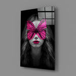 Surreal-portrait panel bringing bold mystery to a contemporary bedroom
