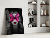Butterfly Eyes glass print enhancing a salon with cinematic mood