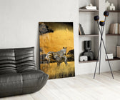 Zebras panel adding editorial calm to a hallway