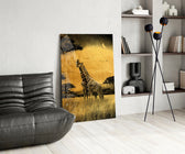 Giraffes panel adding editorial calm to a hallway