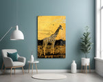 Giraffe glass wall art styled above a bunk bed in a kids room