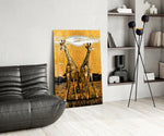 Giraffes panel adding editorial calm to a hallway