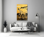 Giraffe close-up showing striding solo through savanna grass under acacia
