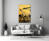 Giraffe close-up showing striding solo through savanna grass under acacia