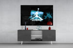 Michael Jordan panel catching screen glow to reveal its electric pulse