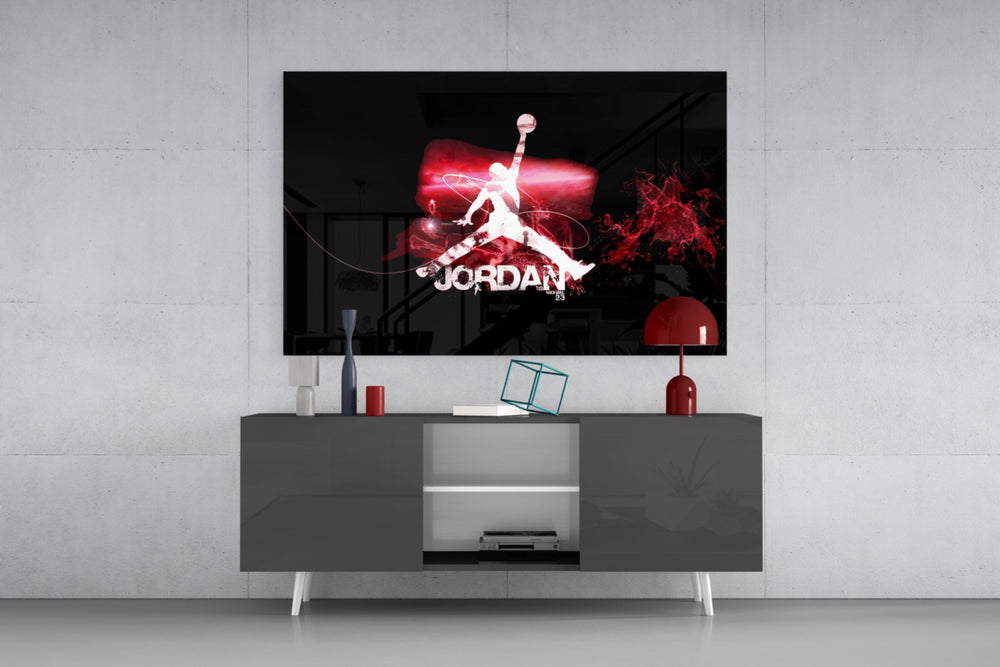 Michael Jordan panel catching screen glow to reveal its fiery pulse