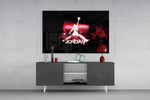 Michael Jordan panel catching screen glow to reveal its fiery pulse