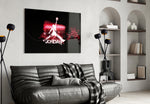 Michael Jordan glass wall art styled above a desk in an office