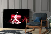 Michael Jordan glass print enhancing a teen lounge with cinematic mood