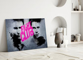 Fight Club Poster close-up showing two faces and magenta FIGHT CLUB spray tag on concrete