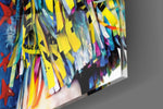 Harley Quinn artwork anchoring a wall with bold vibrant palette