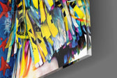 Harley Quinn artwork anchoring a wall with bold vibrant palette