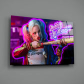 Neon-cinema panel bringing electric mischief to a contemporary teen lounge