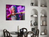 Harley Quinn panel adding editorial drama to a man cave