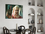 Harley Quinn panel adding editorial drama to a man cave