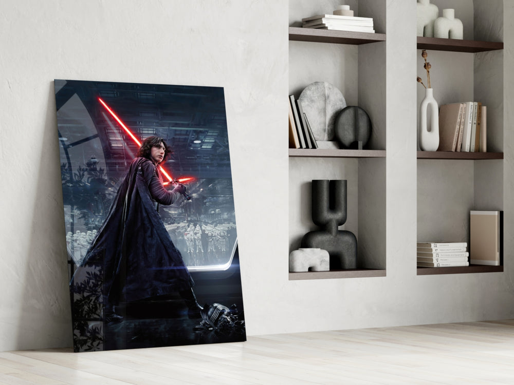 Kylo Ren glass print enhancing a teen lounge with cinematic mood