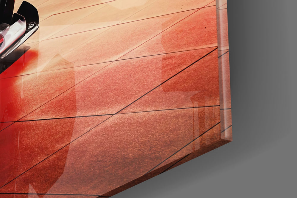 Ferrari FXX K artwork anchoring a wall with warm luxe palette