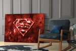 Superman glass print enhancing a teen lounge with cinematic mood
