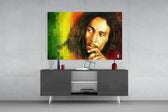 Bob Marley panel catching directional light to reveal its reverent warmth