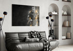 Christiano Ronaldo glass wall art styled above a desk in a teen lounge