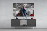 Superman panel catching screen glow to reveal its heroic gravity