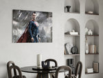 Superman panel adding editorial drama to a gaming room