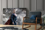 Superman glass print enhancing a teen lounge with cinematic mood