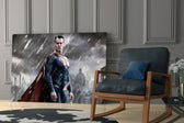 Superman glass print enhancing a teen lounge with cinematic mood