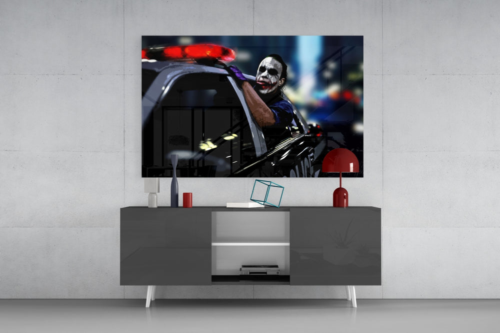Joker panel catching directional light to reveal its menacing playfulness