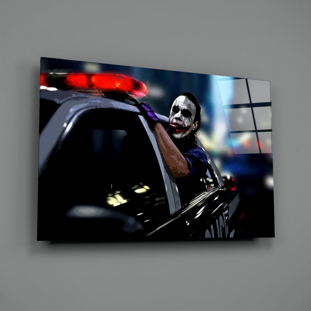 Cinematic-poster panel bringing menacing playfulness to a contemporary home theater