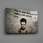 Stencil-graffiti panel bringing raw urgency to a contemporary man cave