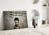 Fight Club - Your Life close-up showing Tyler Durden stencil with One Minute at a Time quote on concrete