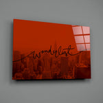 City-typography panel bringing fiery wanderlust to a contemporary bedroom