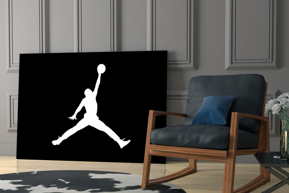 Air Jordan glass print enhancing a kids room with cinematic mood