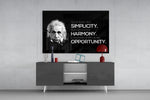 Einstein panel catching directional light to reveal its quiet wisdom