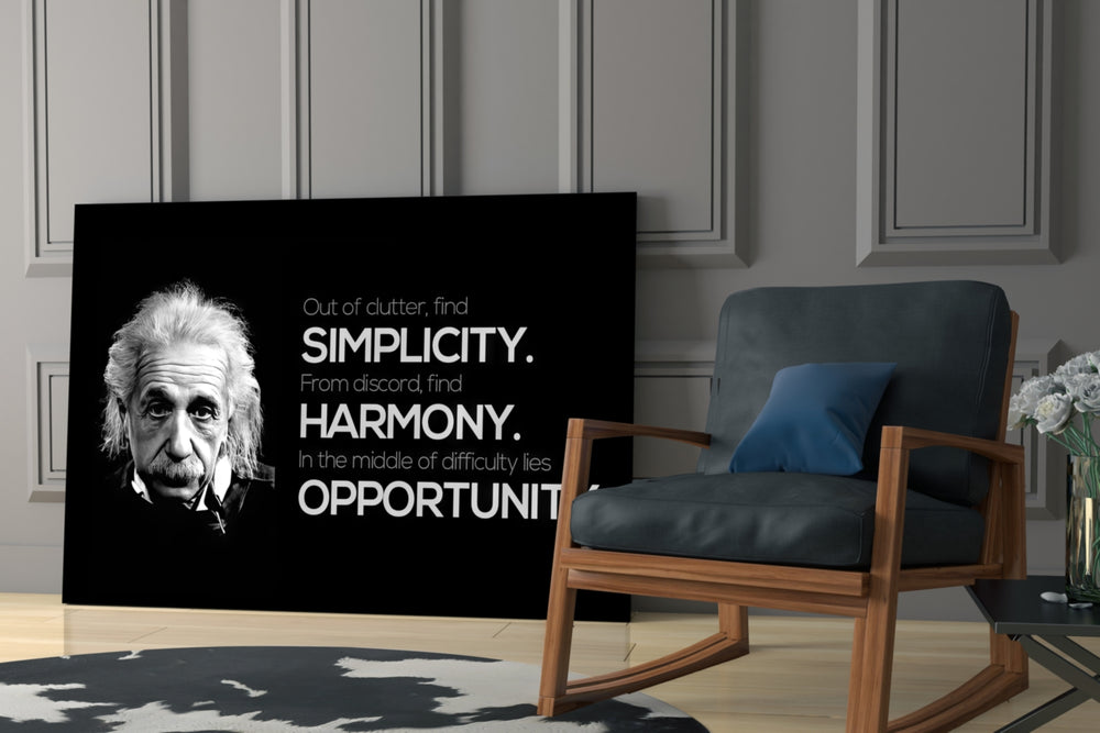 Einstein glass print enhancing a library with cinematic mood