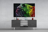 Leopard panel catching screen glow to reveal its electric mystery