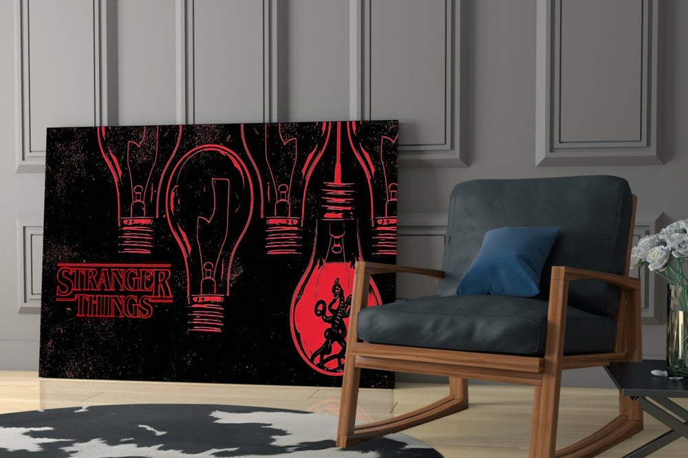Stranger Things Poster glass print enhancing a gaming room with cinematic mood
