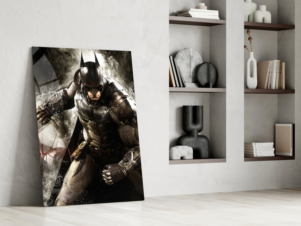 Batman glass print enhancing a teen lounge with cinematic mood